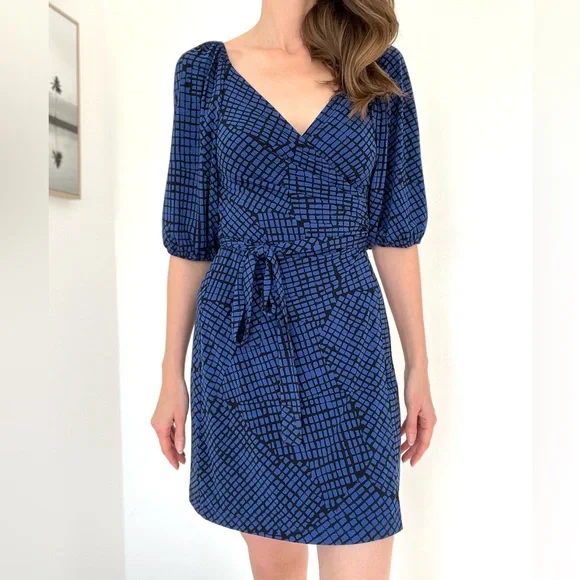 BCBGeneration Blue Balloon Sleeve Wrap Dress - Picture 3 of 5